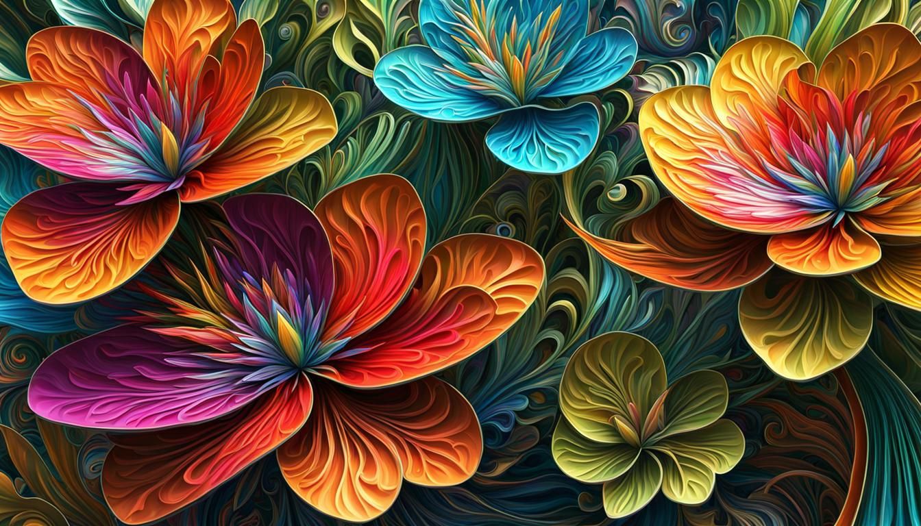 Intricate Metal Tropical Flowers in Expressionist Style