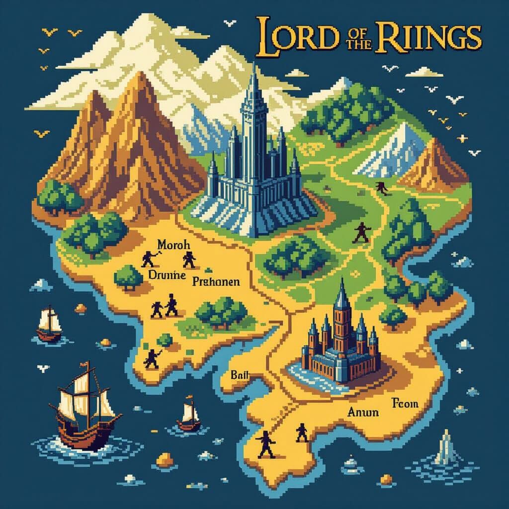 Lord of the Rings Retro Pixel Art Map