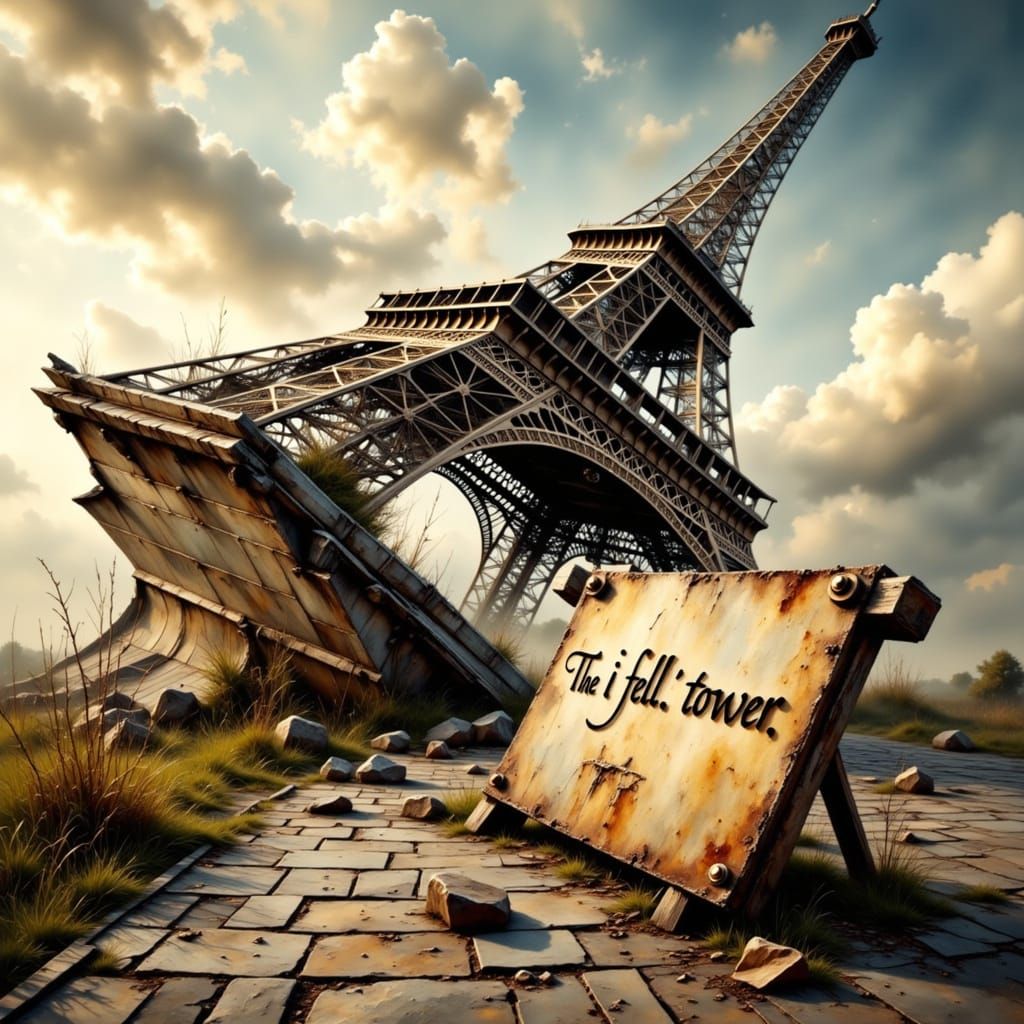 Eiffel Tower Toppled in Smokey Grunge Style