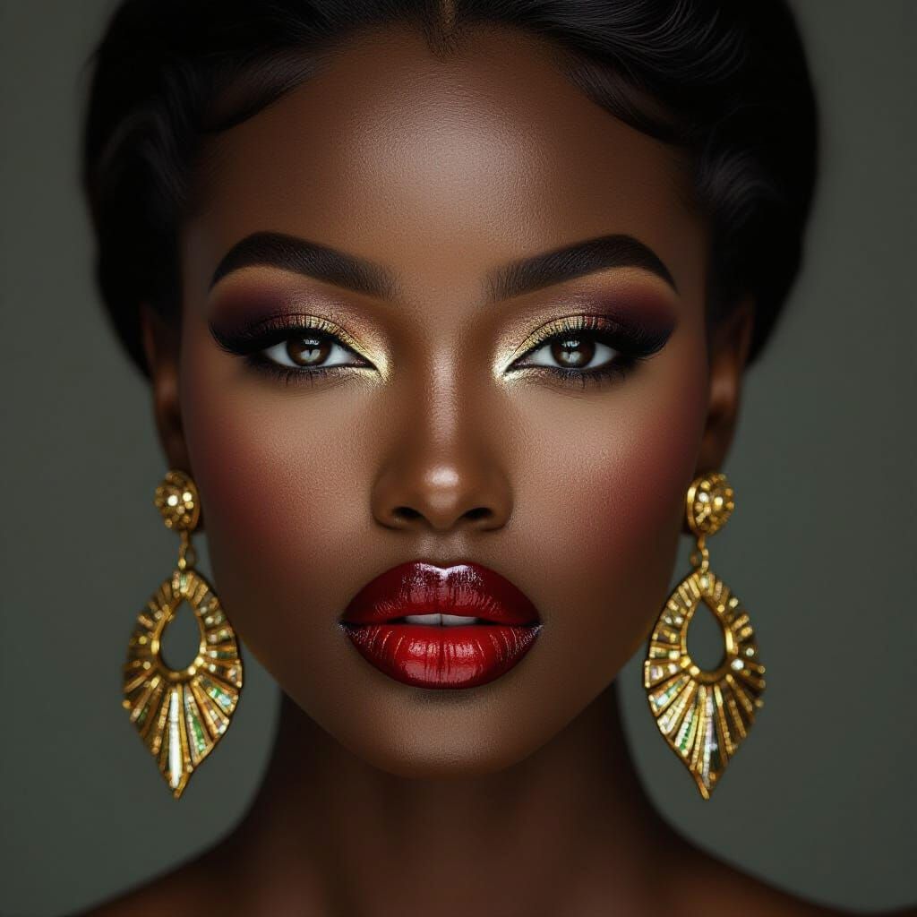 African Model Portrait with Bold Makeup and Statement Earrin...