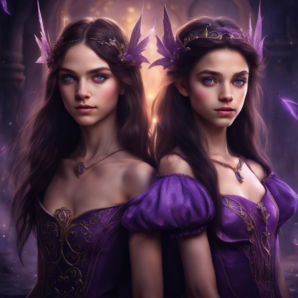 Fantasy Twins Portrait in Detailed Digital Art