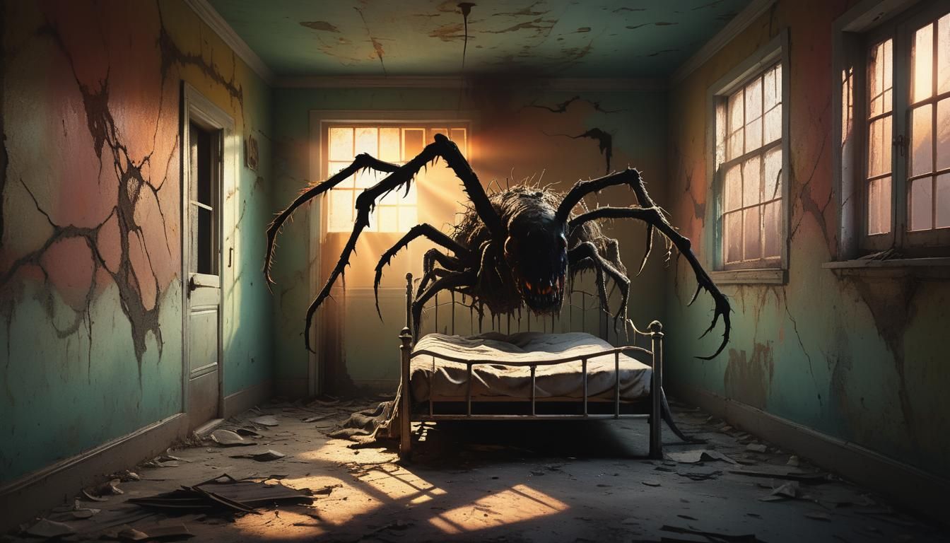 Scary Creature in Shadowy Asylum Room: Hyperrealistic Concep...