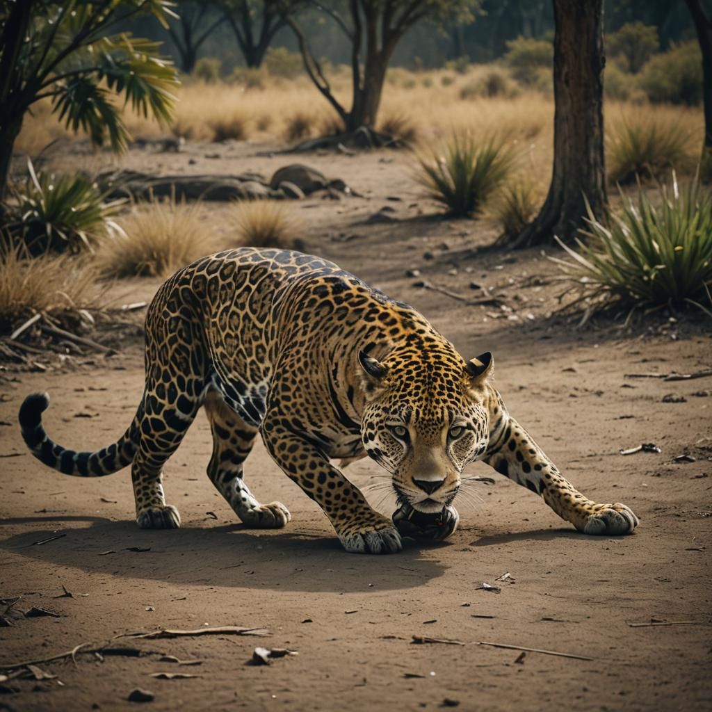 Three-Legged Jaguar Portrait in Cinematic Style