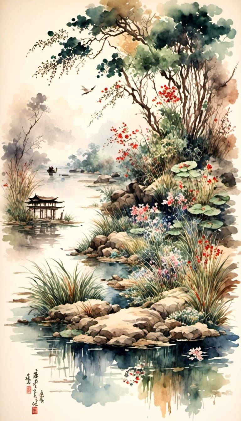 Frog Leaps into Pond: Japanese Scroll Art