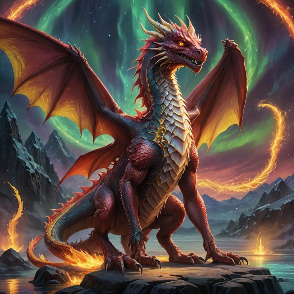 Mystical Red Dragon with Glowing Runes