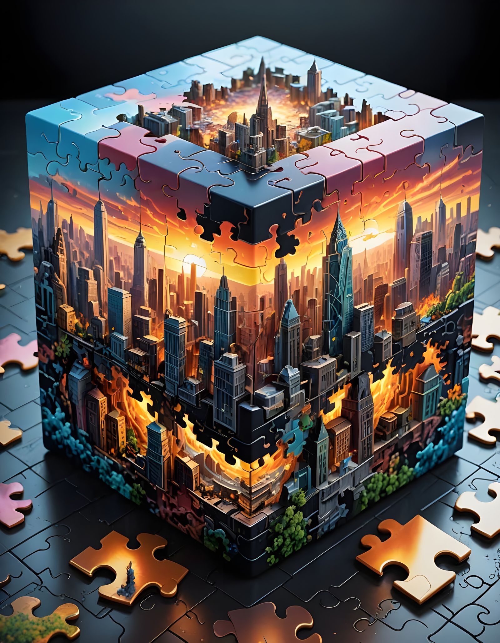 Puzzle city in a cube