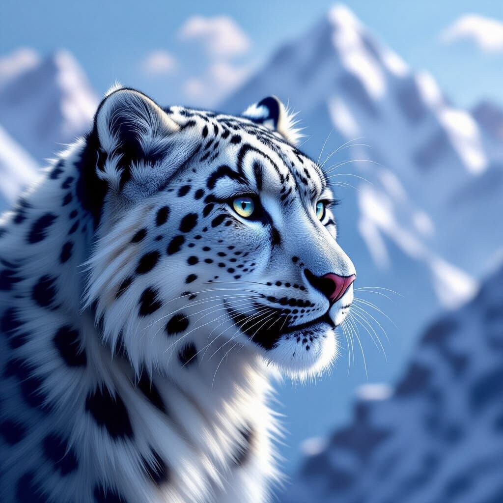 Snow Leopard Portrait in Dynamic Fantasy Art Style