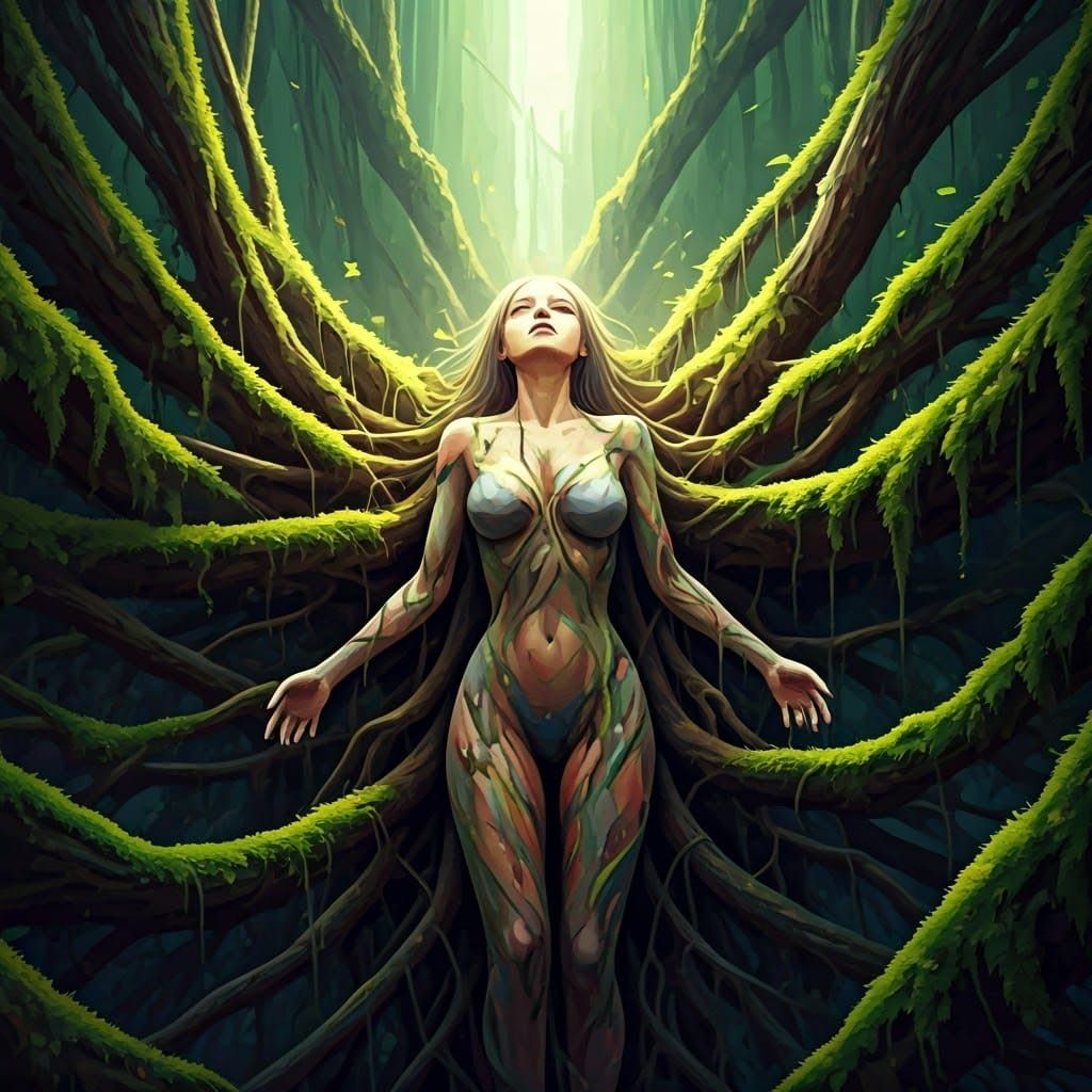 Surreal Woman Consumed by Nature's Embrace