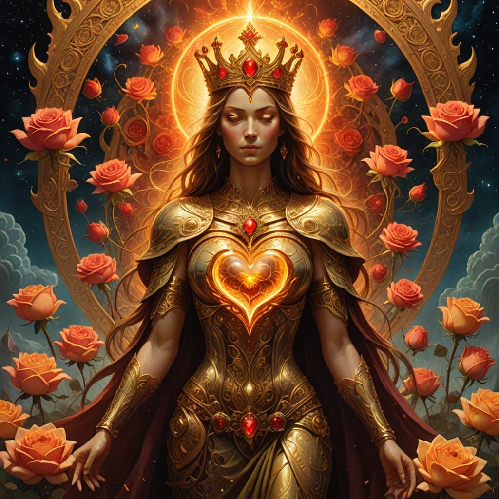 Ethereal Cosmic Rose Blooms with Triune Light and Golden Rad...