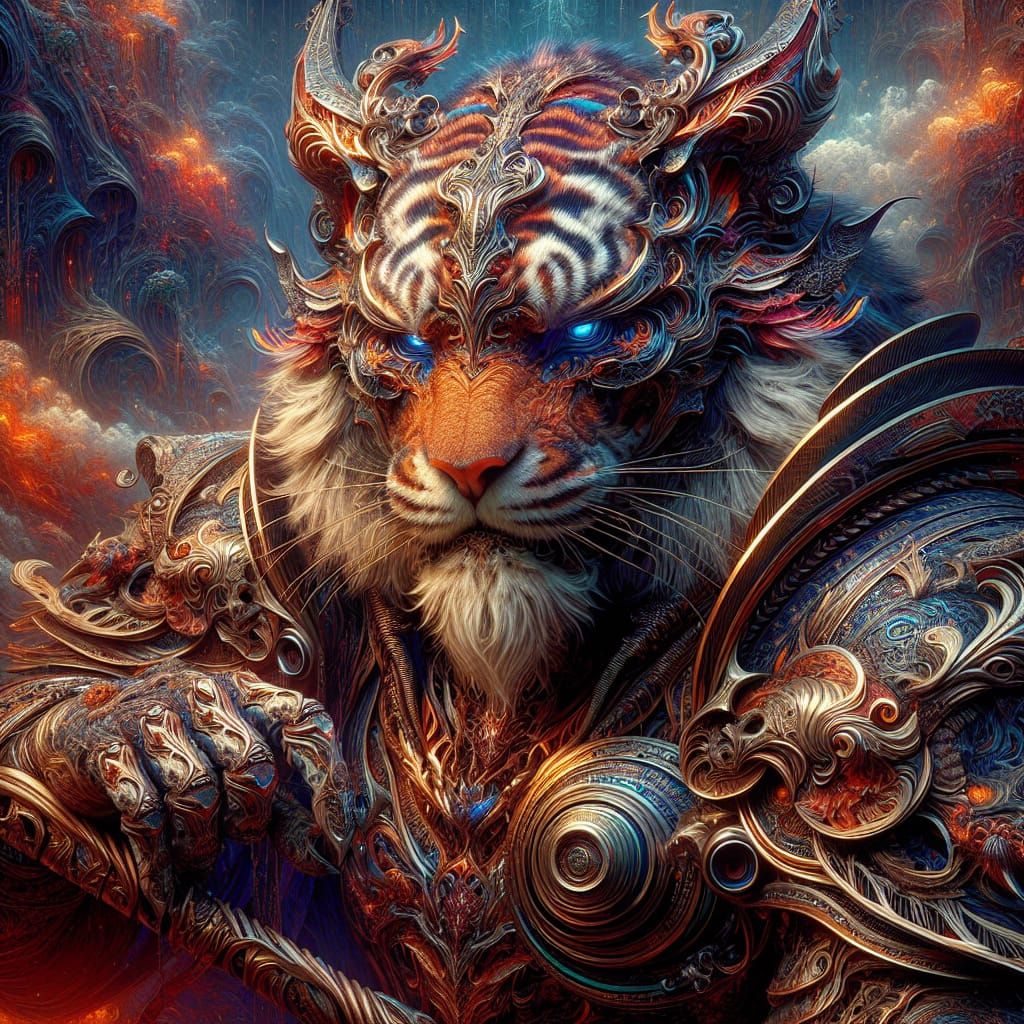 Intricate Tiger Warrior in Fantasy Concept Art