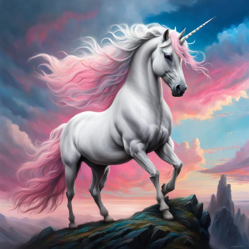 Unicorn in Ethereal Landscape: Dark Fantasy Art