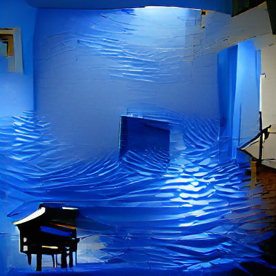 Flooded Blue Room with Piano
