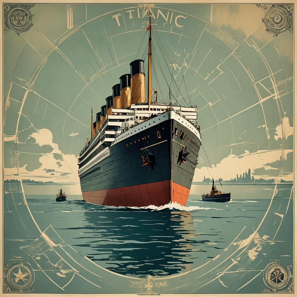 Titanic Vintage Poster in Geometric Bauhaus Style