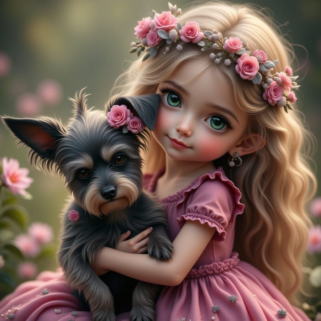 Girl with Dog in Hyperreal Digital Art