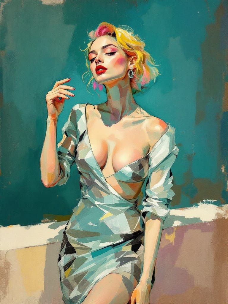 Pin-Up Woman with Bold Brushwork and Earth Tones