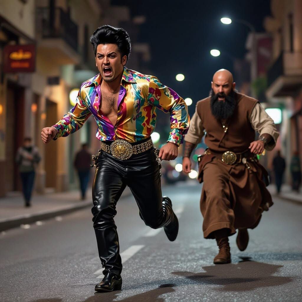 Comedic Mexican Man Running in Terror