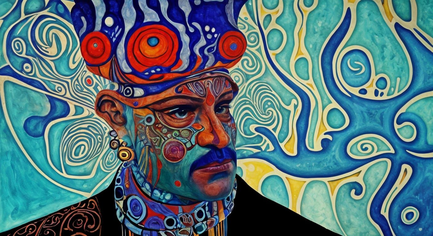 Mystical Shaman on Floating Island, Expressionist Style