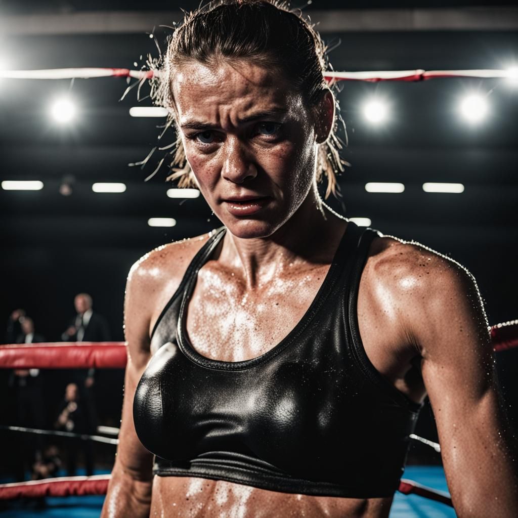 Exhausted Female Boxer After Intense Match