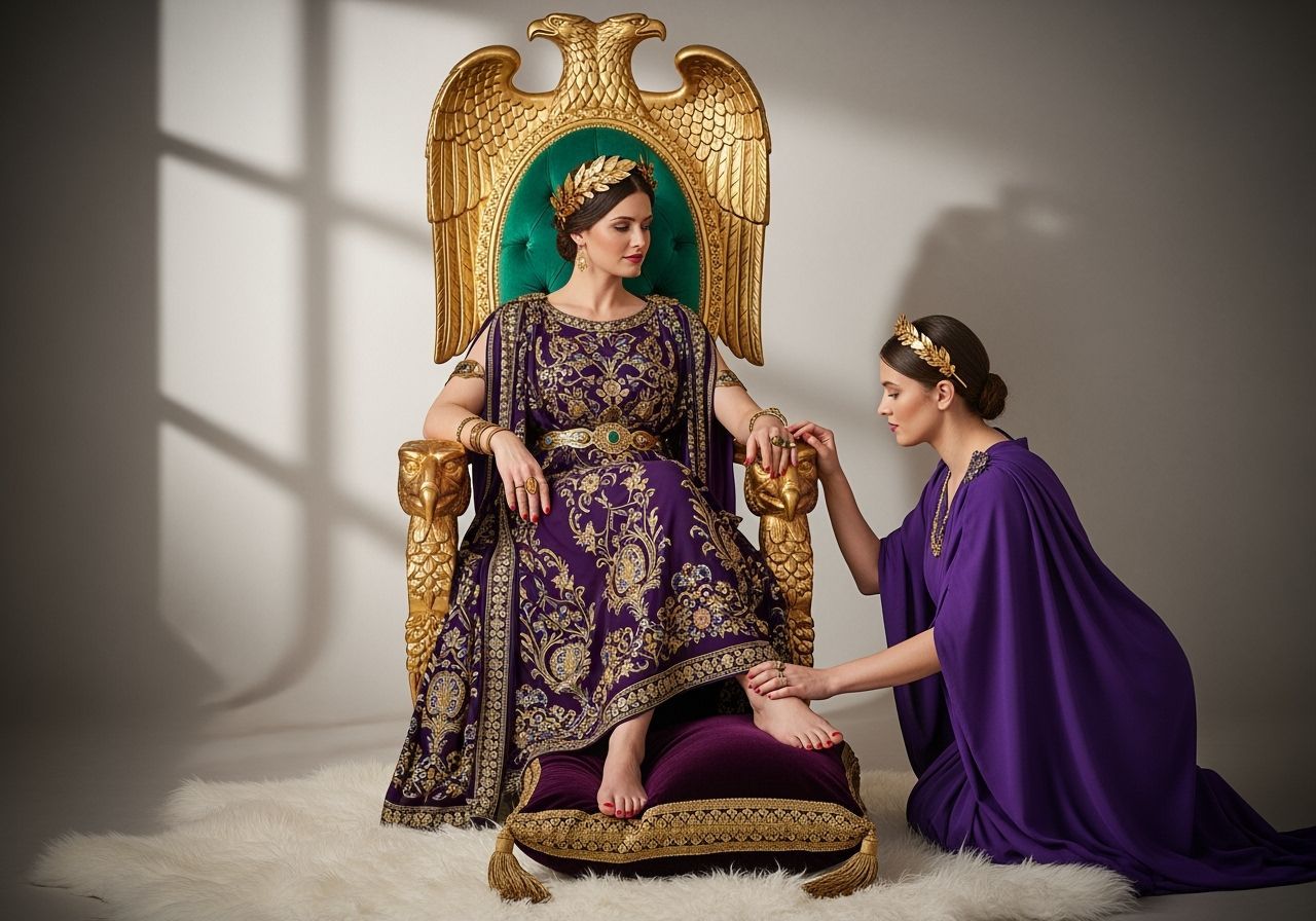 Regal Roman Empress on Emerald and Gold Throne