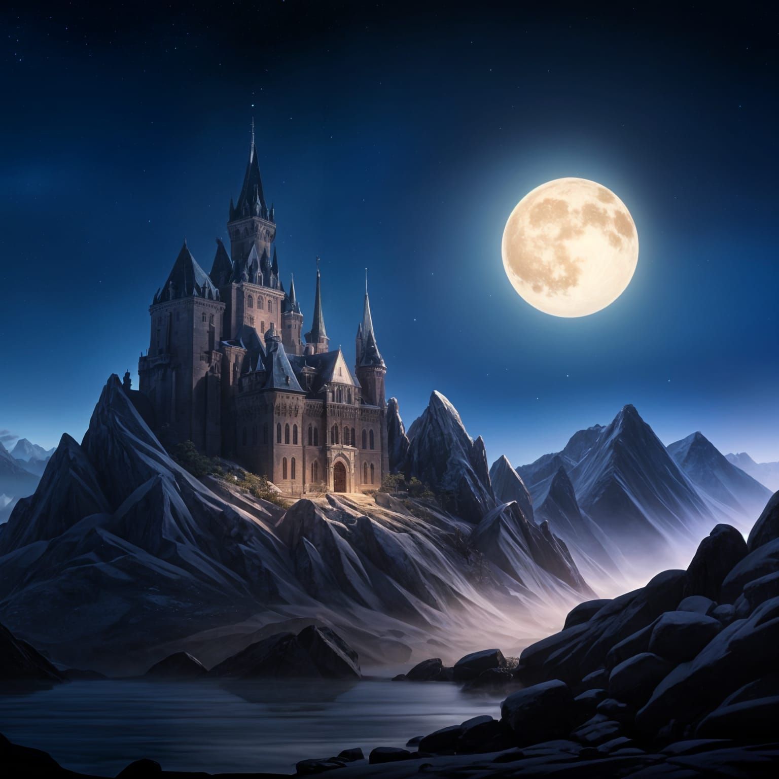 Majestic Castle in Winter Mountain Galaxy
