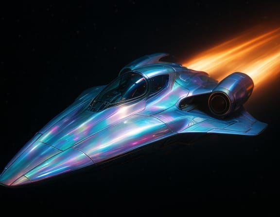Futuristic Spaceship with Iridescent Hull Shimmers