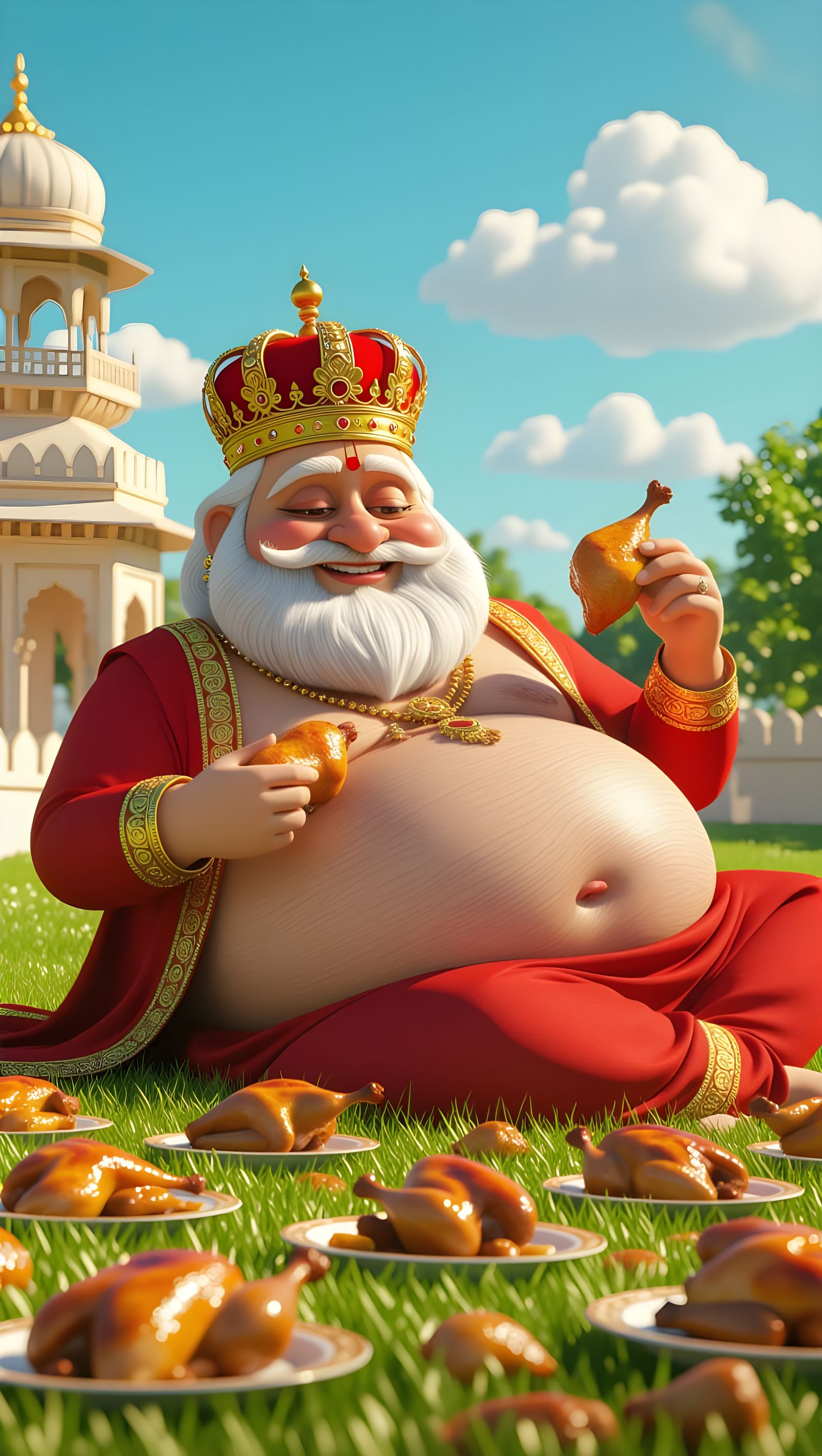 Fat Indian King Lays Back in Royal Luxury