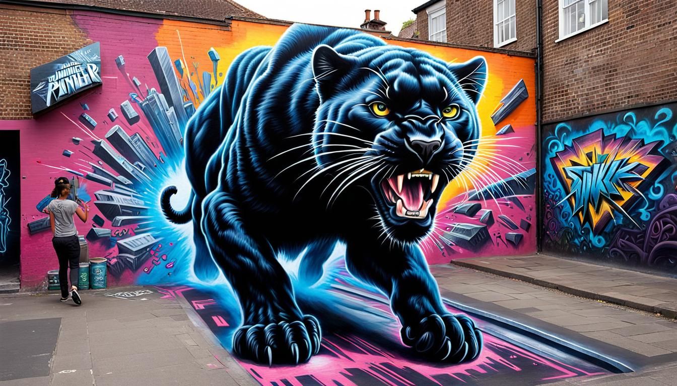 Hyperrealistic 3D Street Art: Black Panther Graffiti