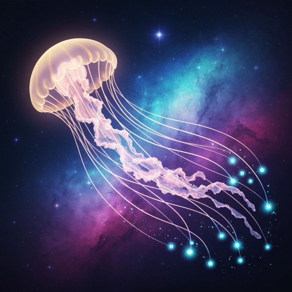Bioluminescent Jellyfish in Cosmic Nebula