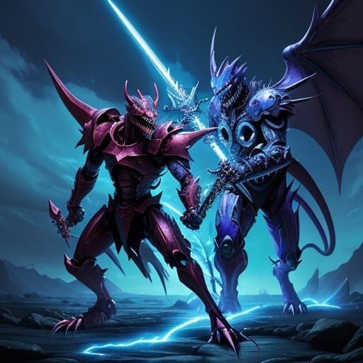 Demon Digimon Battles T-Rex in Vibrant Anime Style