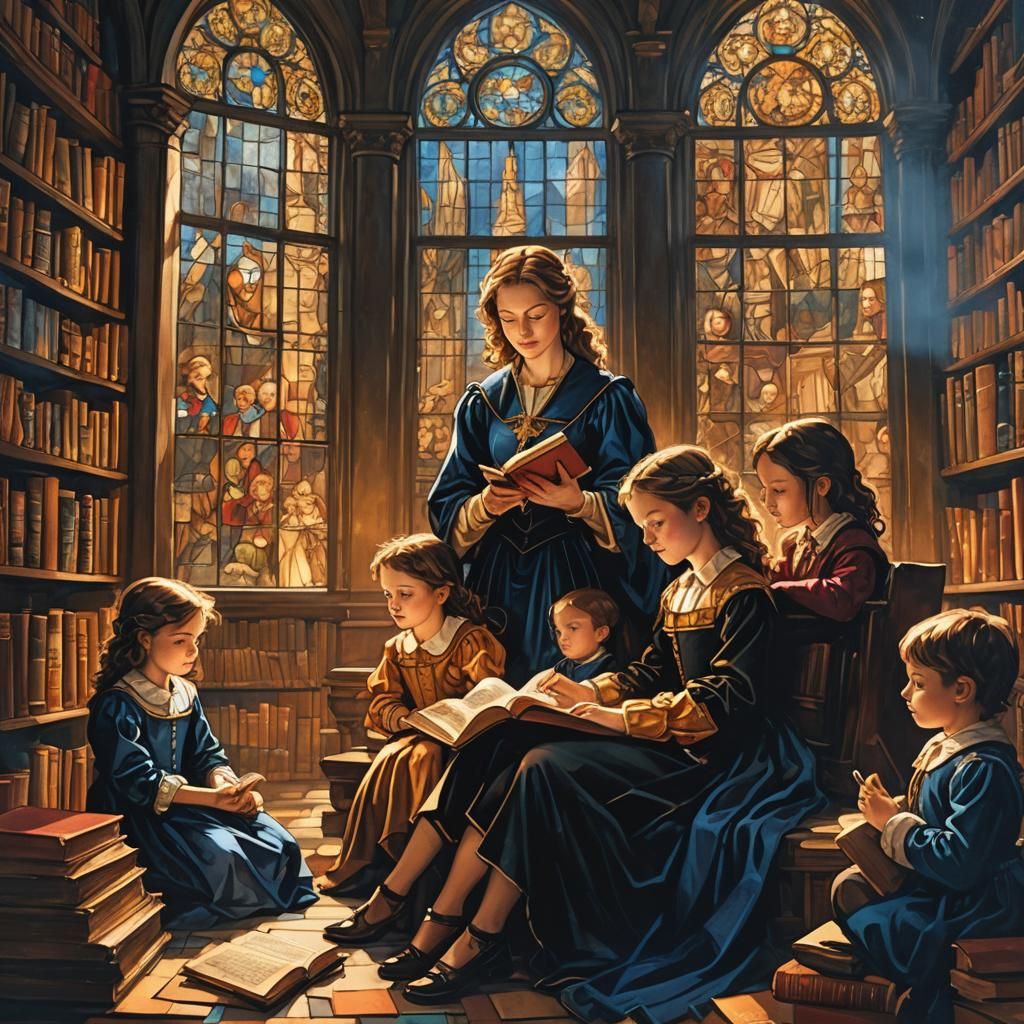 Renaissance Library: Children Learning in Grand Hall