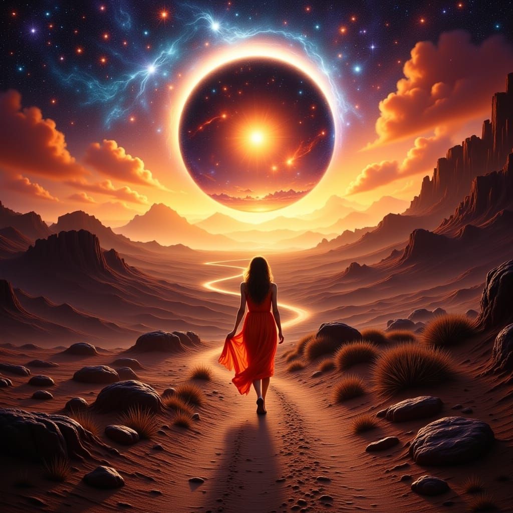 Surreal Sci-Fi Digital Painting of Woman in Desert