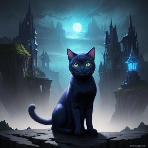 Cute Blue-Eyed Cat: Detailed Fantasy Concept Art