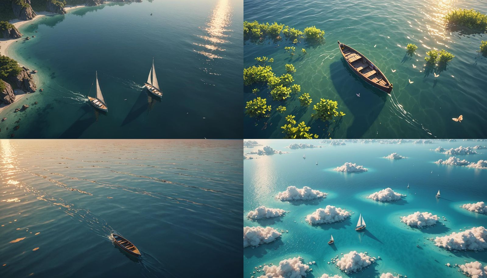 Small Boat on Calm Sea: 3D Anime Art