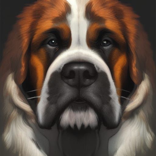 Majestic Saint Bernard Portrait in Hyperdetailed Style