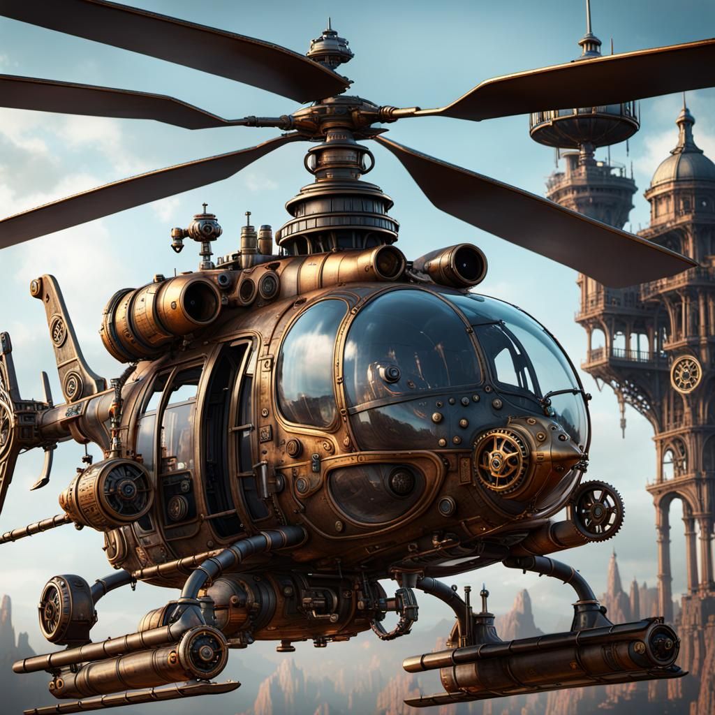 Steampunk Helicopter Fantasy Concept Art