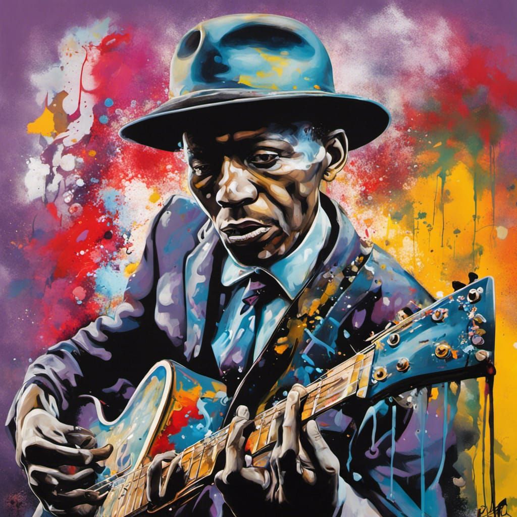 Robert Johnson in Colorful Graffiti Street Art