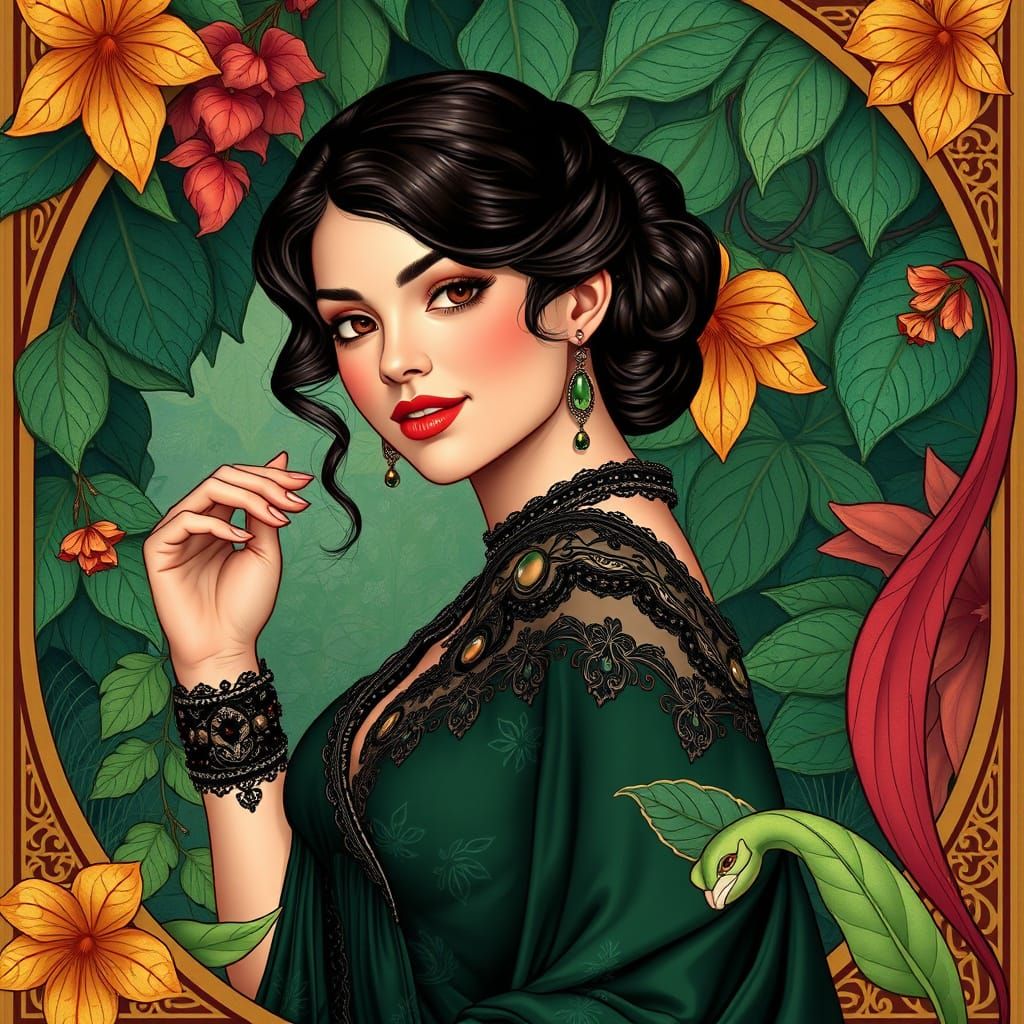 Elegant Woman in Art Nouveau Digital Painting