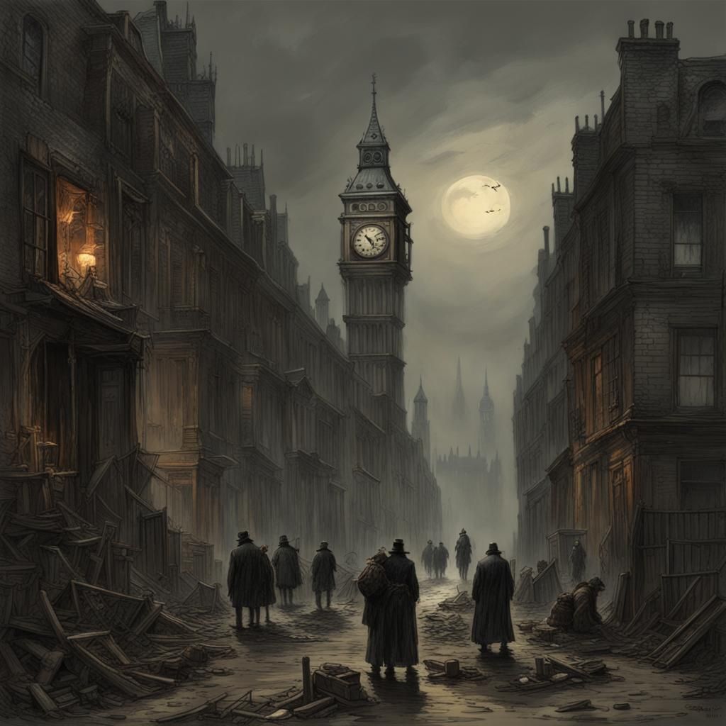 Haunted Post-Apocalyptic London in Dark Fantasy Style