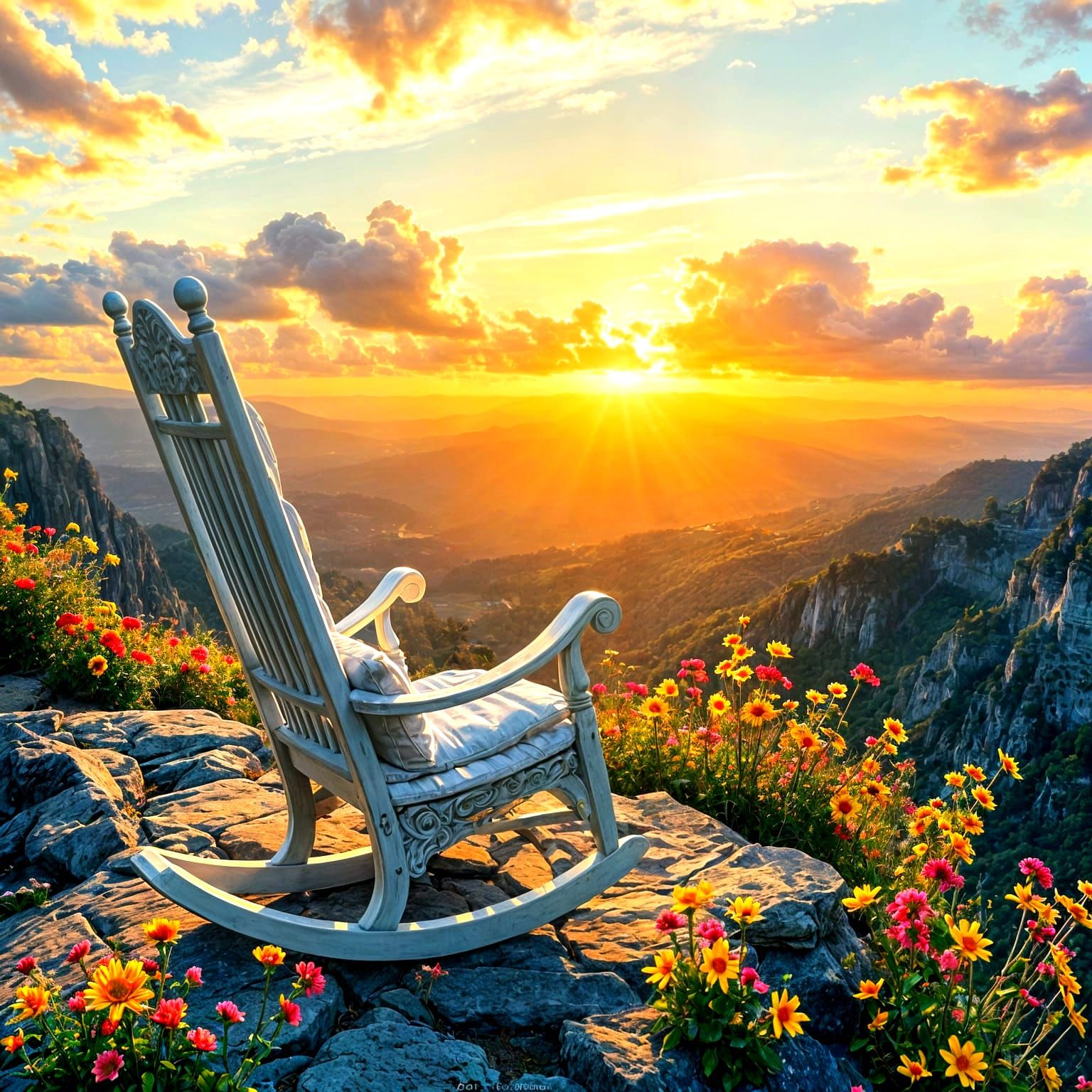 White Rocking Chair at Sunset in Impressionist Style