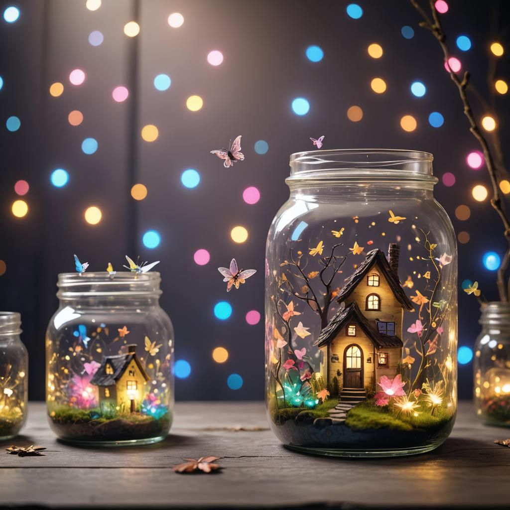 Glowing Fairy House Inside Glass Jar