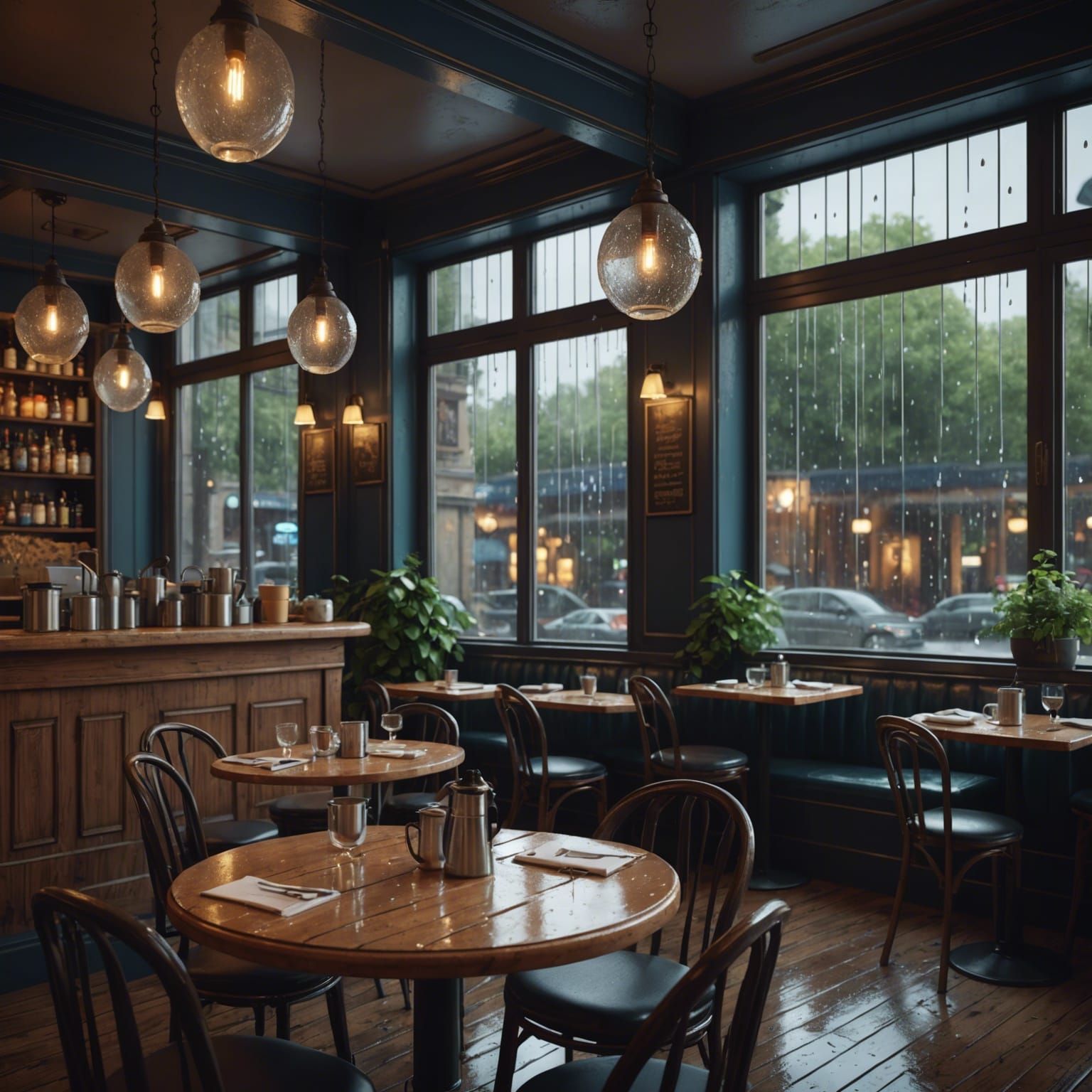 Cozy Café Interior in Detailed Matte Painting Style