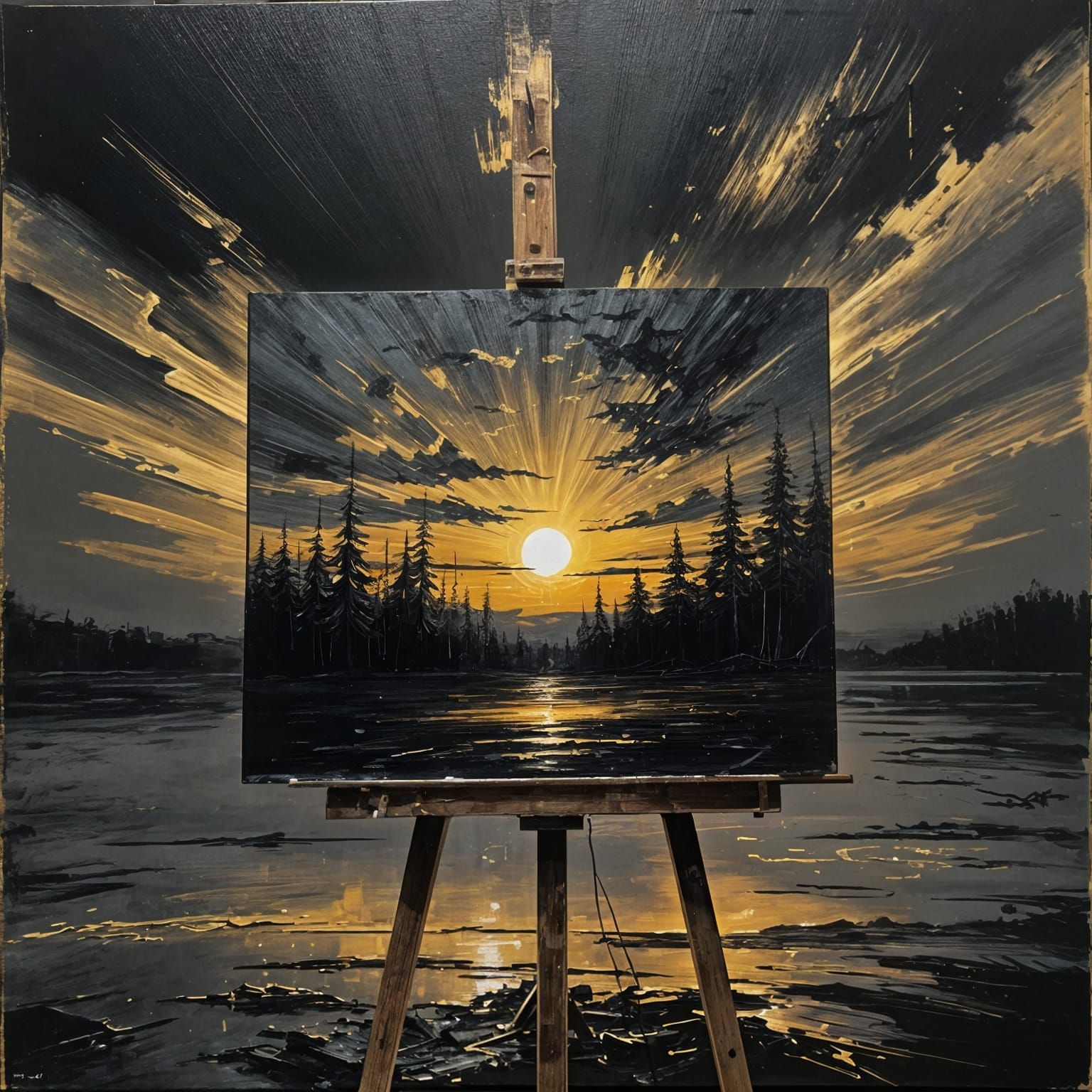 Grunge Sunset Painting in Thick Brush Strokes