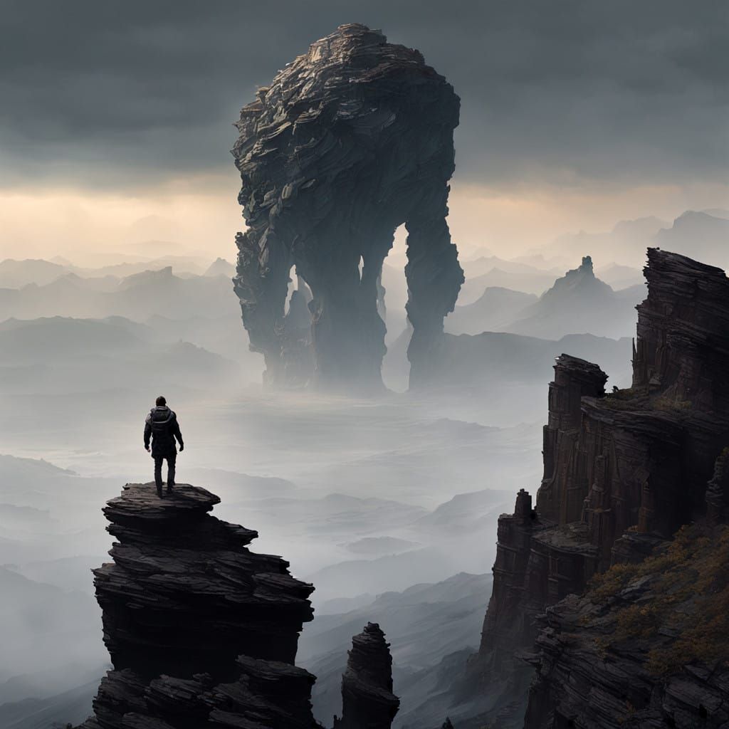 Mysterious Figure on Windswept Cliff