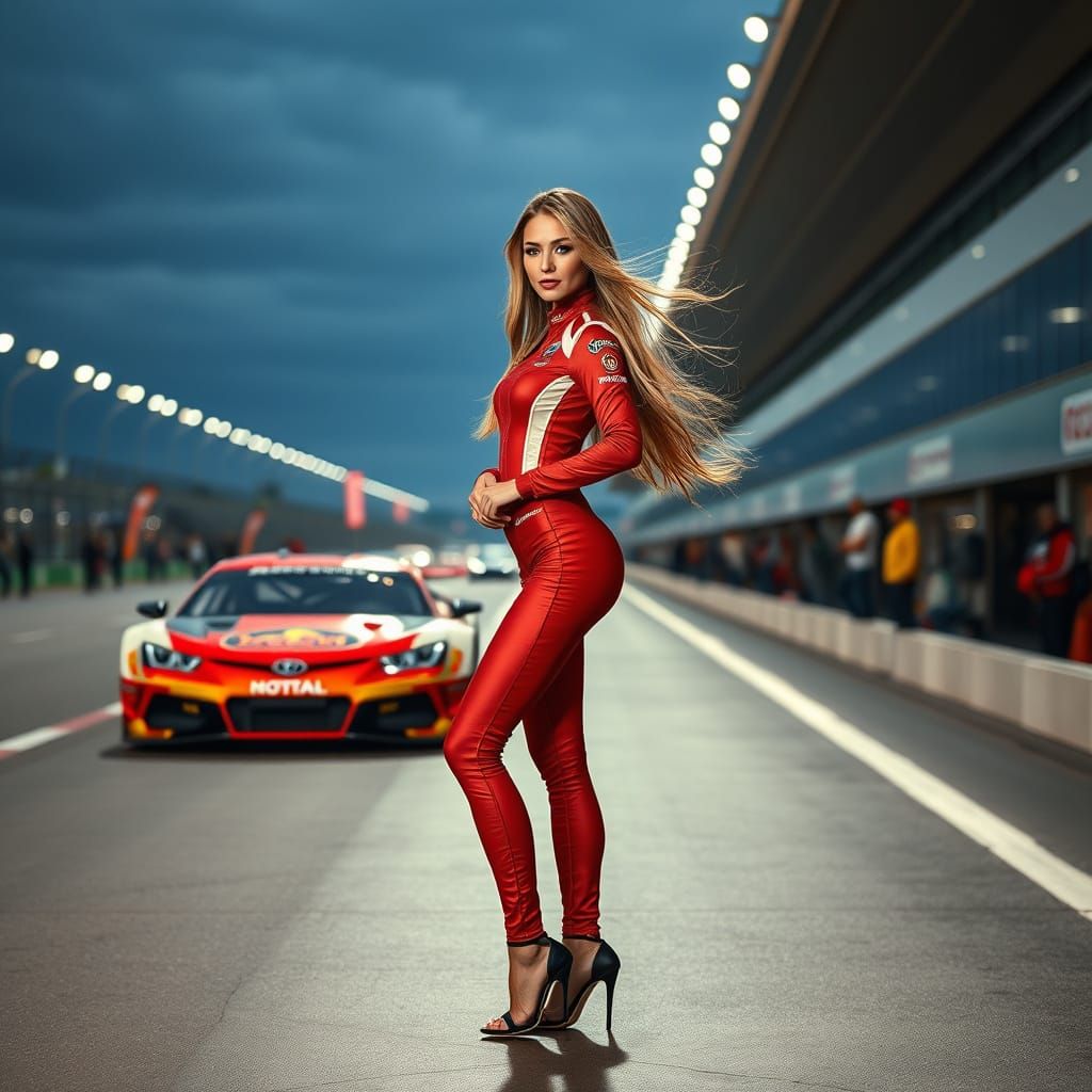 Breathtaking Woman on a Racing Track in High Definition
