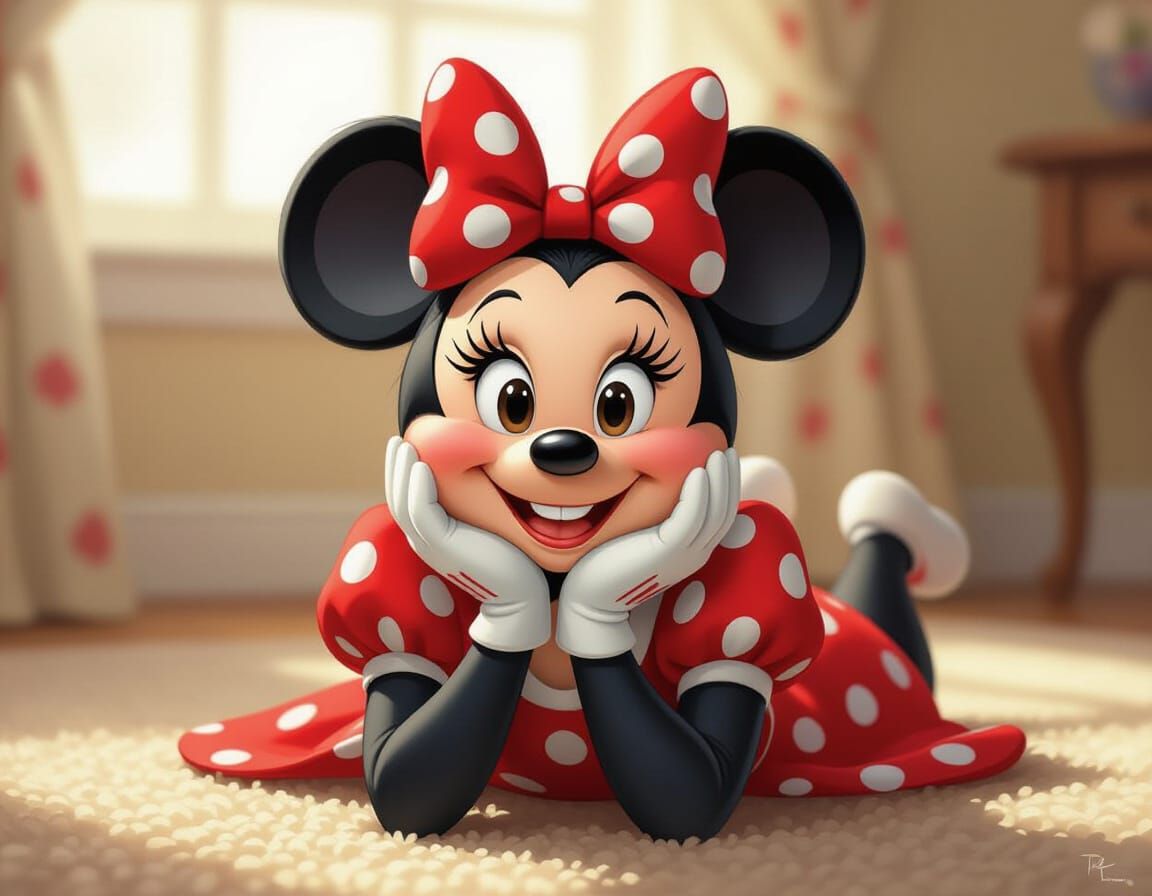 Minnie Mouse Girl in Polka Dot Dress, Smiling