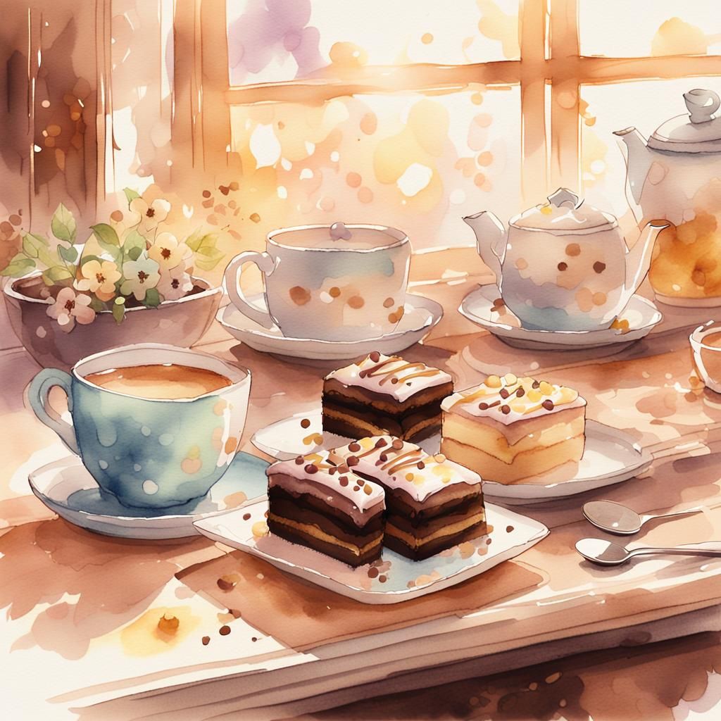 Whimsical Anime Tea Time in Watercolor