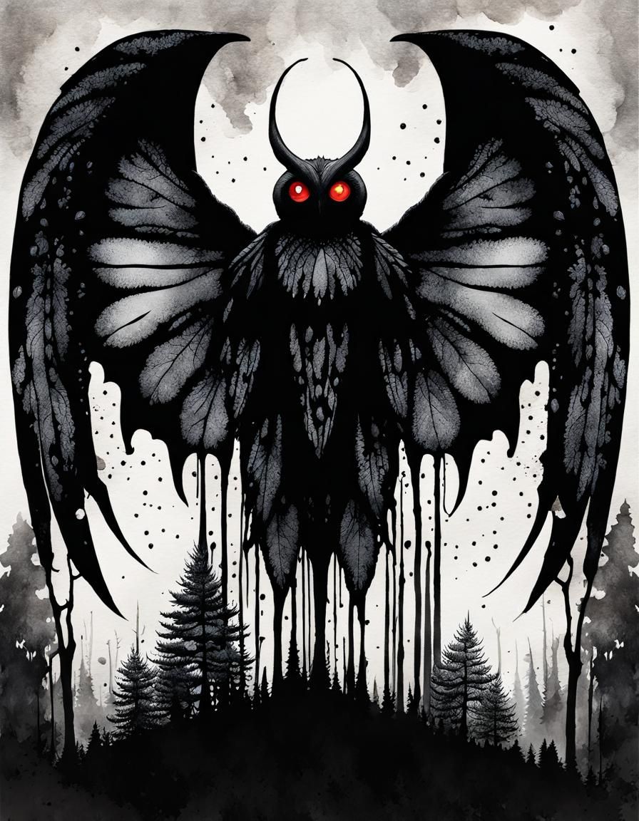 Mothman Portrait in Inkblot Double Exposure Art