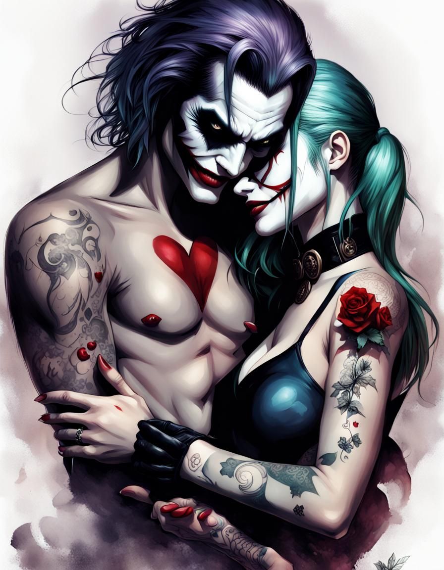 Joker and Harley Quinn in Gothic Anime Style