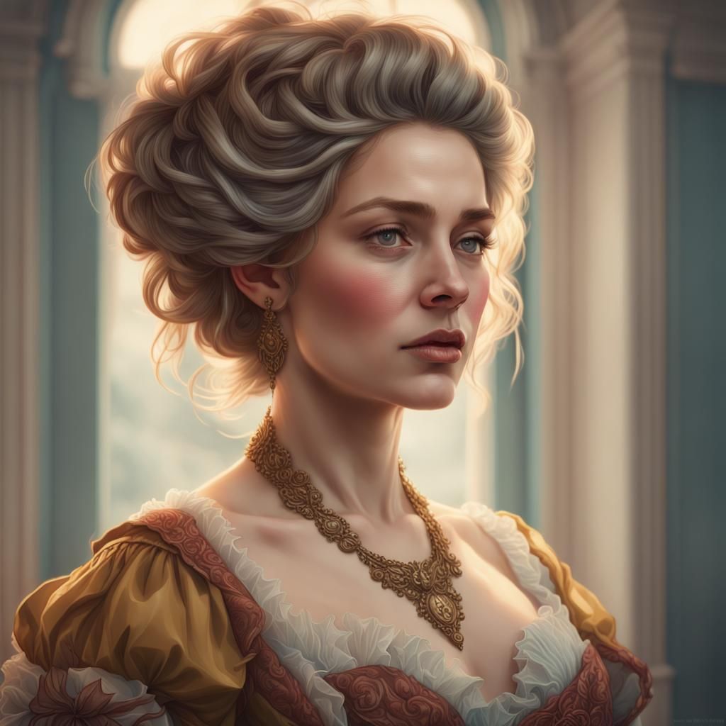 Elegant 18th Century Woman Portrait in Hyperdetailed Style