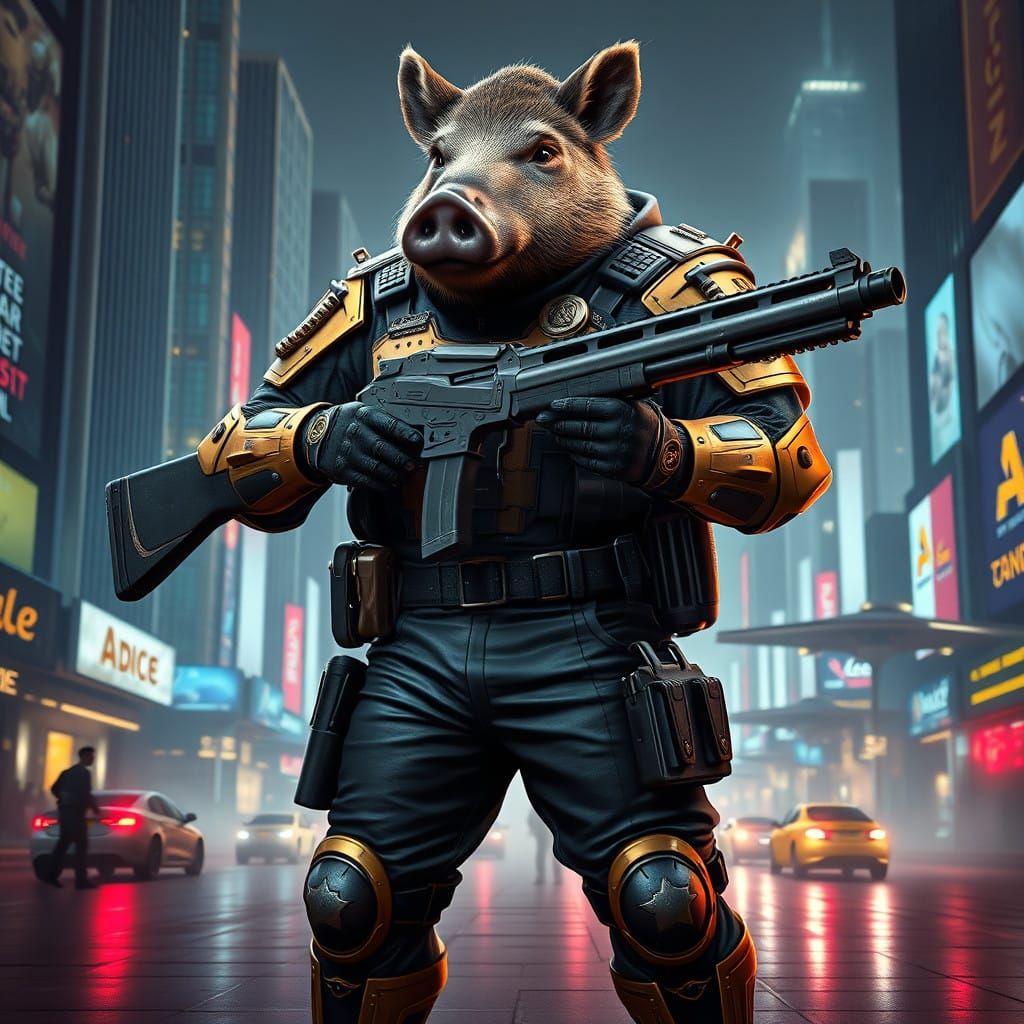 An armored boar policeman, from Tail of a Soldier book serie...